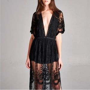 Black Lace V-Neck Jump Suit